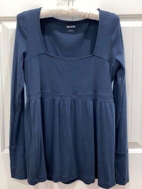 Hollister Navy Blue East Long-Sleeve Square Neck Babydoll Top